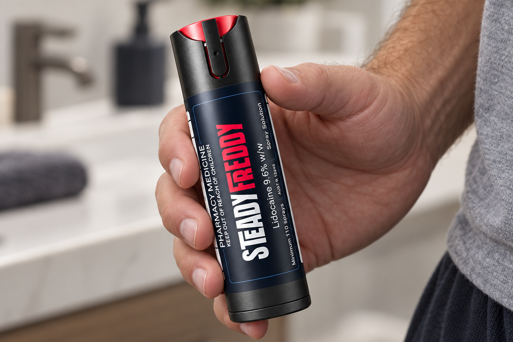 The bottle on the nightstand.