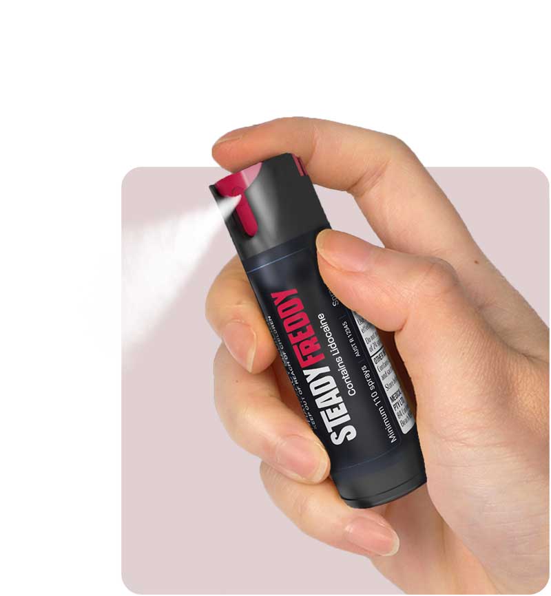 steady freddy delay spray in action with a hand